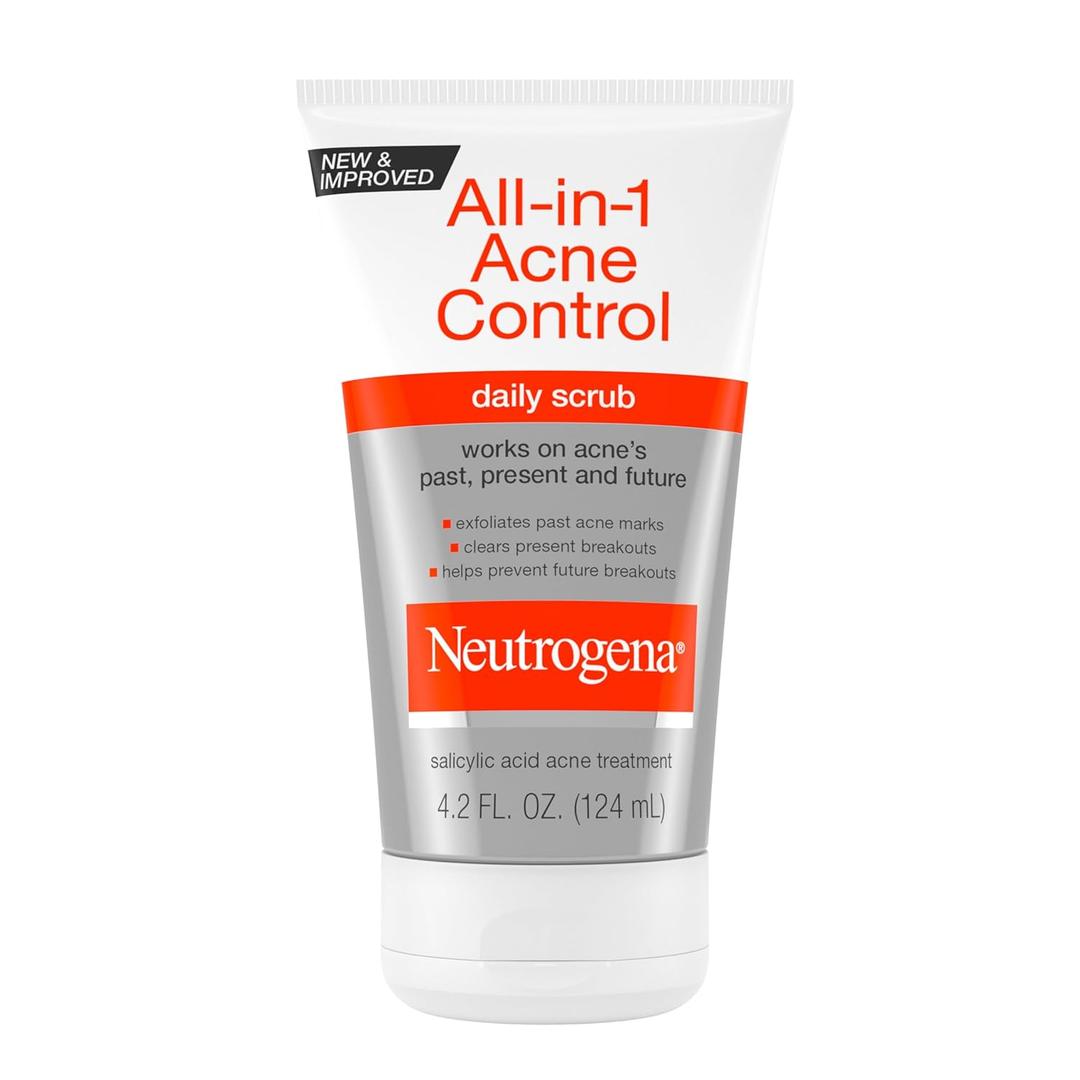 Neutrogena All-In-1 Acne Control Daily Face Scrub to Exfoliate and Treat Acne, Salicylic Acid Acne Treatment, 4.2 fl. Oz (Pack of 3)