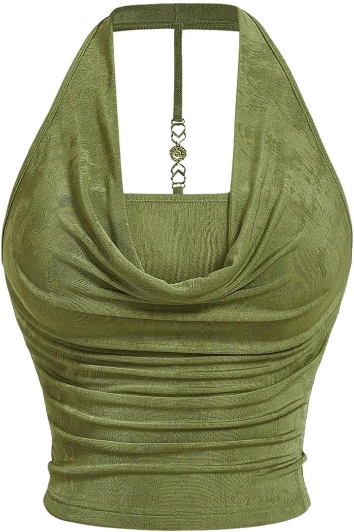 SOLY HUX Women's Plus Size Halter Draped Front Backless Tank Top Sleeveless Y2k Crop Tops (XX-Large Plus, Pure Green) SOLY HUX Women's Plus Size Halter Draped Front Backless Tank Top Sleeveless Y2k Crop Tops (XX-Large Plus, Pure Green)