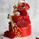 Traditional Wedding Cake Toppers Cake Decorations - Set of 8 - 2 pcs Lute, 5 pcs Fans and Double Happiness