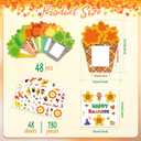 Soaoo 96 Pcs Thanksgiving Picture Frames Craft Kits, 48 Fall Flowers DIY Photo Frame and 48 Happy Thanksgiving Stickers Autumn Maple Leaf Pumpkin Gifts Craft for Fall Autumn Party Supplies Decoration, 6.3 x 4.7 inches