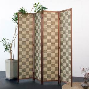 Furnnylane 4 Panel Bamboo Room Divider 5.6 ft Tall Double-Sided Folding Privacy Screen, Freestanding Wall Partition for Home Office & Bedroom, Gray Brown Woven Texture, Easy Setup (67" H x 63" W)