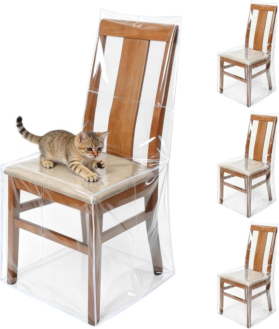Zipcase 4 Packs Clear All Cover in Plastic Dinning Chair Covers - Heavy-Duty PVC Chair Protectors, 22" D x 19" W x 19.5" H x 40" H, Keep Your Dinning Chair Away from Water Dust Paws and Claws