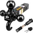 MEOTWARE Trailer Hitch Tri-Ball Mount with Hook - Heavy Duty Trailer Ball Size 1-7/8", 2" and 2-5/16", Fits 2 Inch Receiver Pickup Truck, Hollow Shank with 5/8" Hitch Lock, Black
