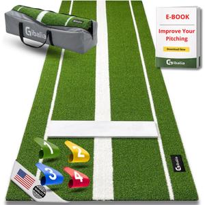 Softball Pitching MAT Whit Pitcher Rubber - Softball Training Equipment - Tools-Trainer Practice - Pitching Training aids - Baseball Turf mat - Indoor Pitching Practice - Pitch - softballs, 10' x 1"