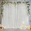1010ft White Tulle Backdrop Curtain with Lights String for Parites, Sheer Curtain Backdrop Drapes for Wedding Party Home Decorations (10ftx10ft)