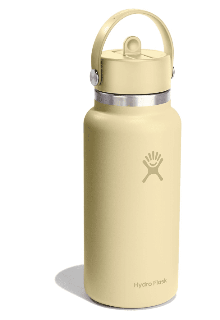 HYDRO FLASK Wide Mouth vacuum insulated stainless steel water bottle with leakproof closeable straw lid for cold water drinks, sports, travel, car and school (Starlight), 32 oz