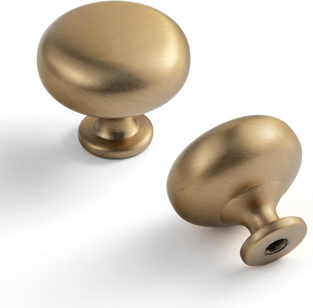 Set of 6 Elegant Champagne Bronze Cabinet Knobs - Classic Round Kitchen Hardware, Contemporary Drawer Pulls Sleek Dresser Handles
