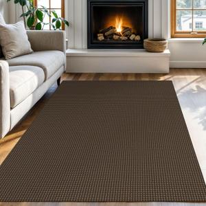 KOZYFLY Boho Rugs for Entryway Rugs 4x6 ft Washable Area Rugs Rubber Backed Living Room Rugs Black Braided Woven Cotton Indoor Outdoor Floor Carpet for Dining Room Living Room Bedroom (4' x 6' (Rectangular), Brown/Dark Brown)
