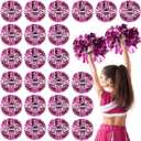 Yunsailing 24 Pack Cheerleading Pom Poms with Baton Handle 14.5 Inch Metallic Cheering Squad Pompoms for Team Sports Football Dance Cheering Adults(Rose Red and Silver)