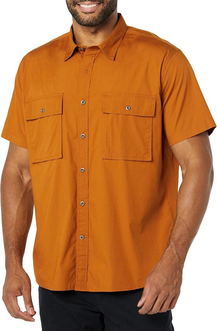 Amazon Essentials Men's Standard-Fit Short-Sleeve Two-Pocket Utility Shirt (Previously Goodthreads) (Dark Caramel)