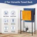 Free Standing Towel Rack, 2 Tier Towel Racks for Bathroom with Storage Shelves, Outdoor Standing Towel Drying Rack for Poolside, Black, DECLUTTR