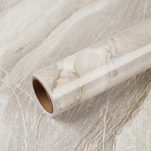 VEELIKE Wide 32''x354'' Beige Gold Marble Contact Paper for Countertops Peel and Stick Waterproof Countertop Vinyl Wallpaper for Kitchen Bathroom Glossy Marble Wallpaper Peel and Stick for Walls Table