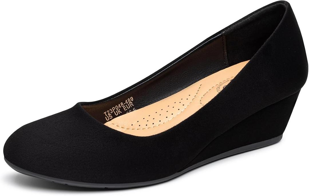 Trary Women's Wedges Heels for Women Pumps Round Toe Mid Heels Comfortable Closed Toe Dressy Shoes Women Pumps Wedge Shoes for Wedding Work Office Party 8