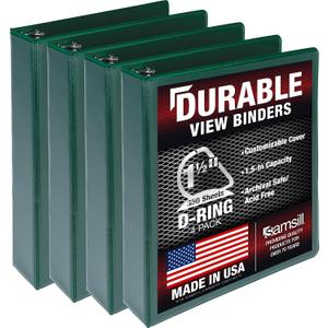 Samsill Durable 1.5 inch 3 Ring Binder, D Ring Binder, 100% Recycled Chipboard, Green, 4 Pack