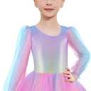 Zaclotre Ballet Leotards for Girls Mesh Long Sleeve Toddler Tutu Dress Dance Outfit Ballerina Costume (4-5T, Rainbow)