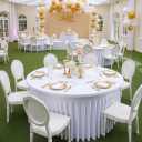 Outpain 8 Pack White Round Spandex Tablecloths for 60in/5FT Tables, 120Inch Stretchy Fitted Round Table Clothes,Wrinkle Free Table Cover with Skirt for Wedding Party Dining Banquet