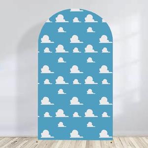 Arch Backdrop Cover Blue Sky White Clouds Background Boy Story Cartoon Hero Newborn Toy Theme Party Decoration Baby Shower Kids Birthday Decor Props (7.2FT)
