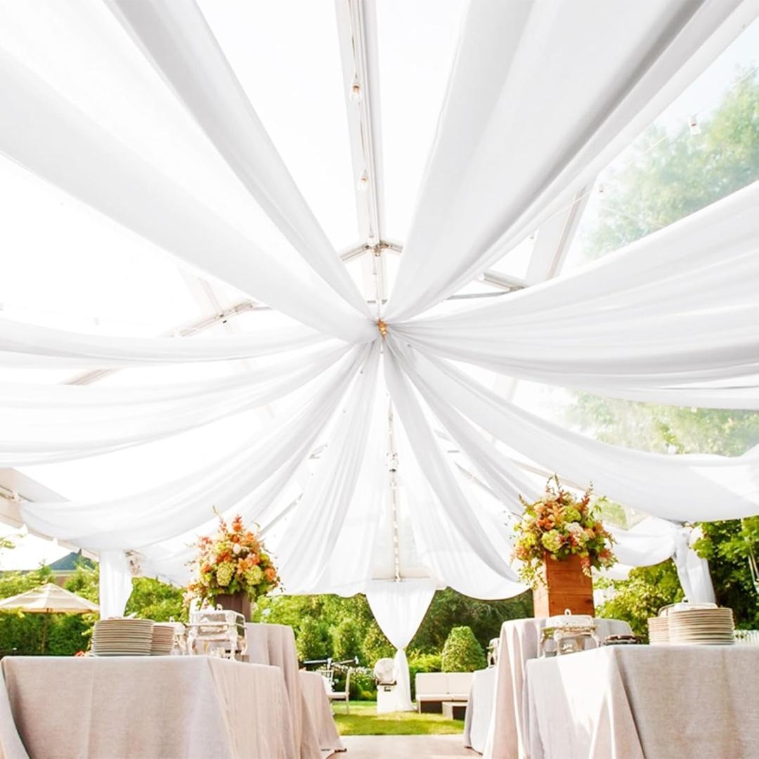 6 Panels White Ceiling Drapes for Wedding 5ftx30ft Arch Draping Fabric Sheer Curtains Chiffon Fabric Ceiling Decorations for Party Ceremony Stage