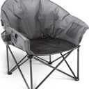 ARROWHEAD OUTDOOR Oversized Heavy-Duty Club Folding Camping Chair with Pocket, Cup Holder, Portable, Padded, Moon, Round, Saucer, Supports 330lbs, Carrying Bag (Grey)
