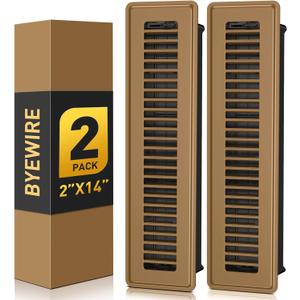 2"x14" Floor Register Vent, 2 Pack Floor Vent Covers, Adjustable Steel Air Supply Air Vent Covers Grill, Rust-Proof Vent Covers for Home Floor and Sideall, Brown