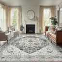 AMADA HOMEFURNISHING Grey 8x10 Area Rug, Washable Low-Profile Large Area Rug with Non-Slip Backing & Durable Edge Binding, Vintage Large Rugs for Living Room, Bedroom
