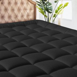 MATBEBY Full Size Mattress Pad - Cooling Breathable Mattress Topper, Quilted Fitted Mattress Protector, Pillow Top Mattress Cover with 8-21" Deep Pocket, Soft, Machine Washable, Black, 54x75 Inches