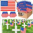 SmoothNovelty 350 Pcs 12 x 18 Inch American Flags on Stick Large American Flags for Outside 4th of July USA Flag for Yard Outside Classroom Flag Memorial Flags for Cemetery Lawn