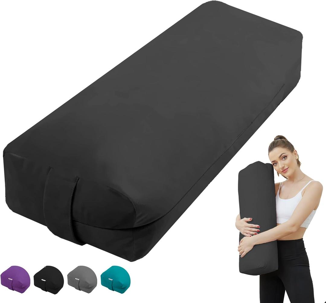Rectangular Yoga Bolster Pillow, Meditation Pillow for Yin & Restorative Yoga, Filled with Wasted Sponge (27IN /68CM, Black)