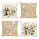 Tikeciti Christmas Beige Poinsettia Pillow Covers Christmas Wild Flowers 20 x 20 Inch Throw Pillows, Xmas Berry Pine Cones Seasonal Decorative Farmhouse Cushion Case for Sofa Couch Set of 4