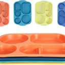 Unbreakable Divided Plates for Adults,4 Pack 14 Inch Reusable Portion Control Plate,5 Compartments Fast Food Tray for Kitchen Picnic,Dishwasher and Microwave Safe,Lightweight Plates for Daily Use