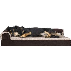Furhaven Orthopedic Dog Bed for Medium/Small Dogs w/ Removable Bolsters & Washable Cover, For Dogs Up to 35 lbs - Two-Tone Plush Faux Fur & Suede L Shaped Chaise - Espresso, Medium,30"L x 20"W x 6"Th (30.0"L x 20.0"W x 6.0"Th, (Two-Tone Faux Fur & Suede) Espresso)