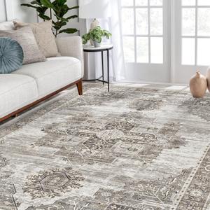 RUUGME Washable 9x12 Area Rugs - Large Rugs for Living Room Stain Resistant Carpet Vintage Rugs for Bedroom with Non Slip Backing Home Decor Floor Decoration Mat (9x12 Grey)