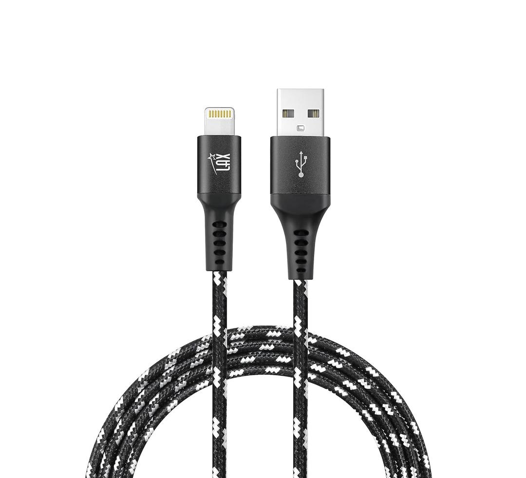 LAX Apple MFi Certified Braided Nylon Lightning Cable Compatible with iPhone, iPad, and iPod  4Feet Black