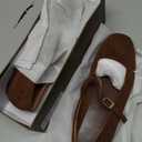 Riekhany Suede Mary Jane Ballet Flats for Women Casual Square Toe Low Heel Slip On Flats Comfortable Ankle Buckle Strap Ballerina Shoes Brown, Size 8