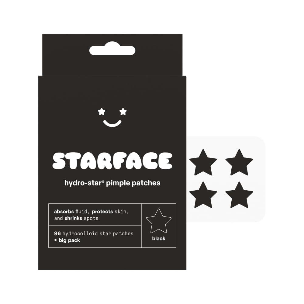 Starface Black Star BIG PACK, Hydrocolloid Pimple Patches, Absorb Fluid and Reduce Redness, Cute Star Shape, Cruelty-Free Skincare (96 Count) (Regular)