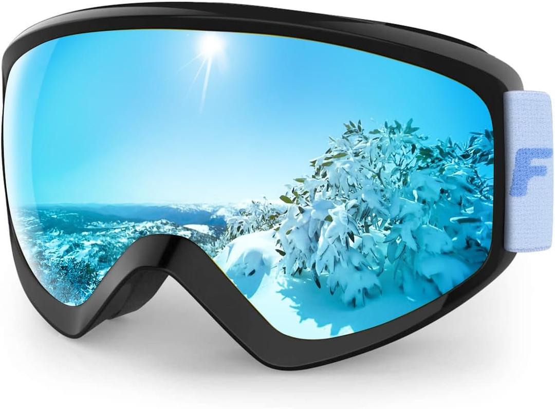 findway Kids Ski Goggles, Kids Snow Snowboard Goggles for Boys Girls Youth OTG (Black Frame Sapphire Blue Lens)