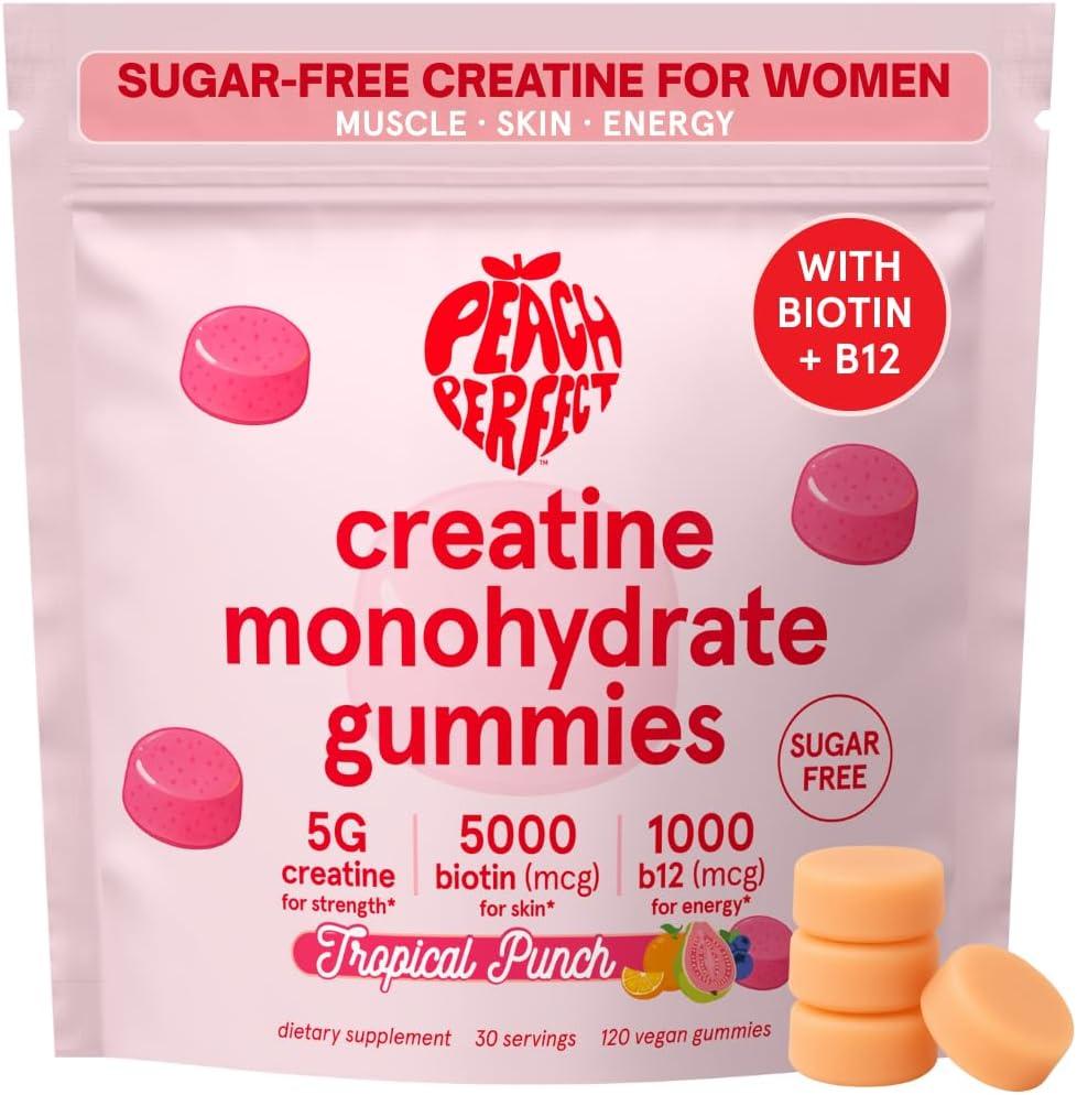 Creatine Monohydrate Gummies for Women & Men, Boost Focus, Strength, and Endurance, Vegan, Gluten-Free, Non-GMO, 5 Grams of Creatine per Serving, 30 SVG, Tropical Punch, Best By: 06/2027