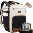 LOVEVOOK Travel Backpack for Women,50L Carry On Backpack Flight Approved,TSA Personal Item Travel Bag Fits 18" Laptop with 3 Packing Cubes,Large Waterproof Weekender Daypack,Beige and black and brown