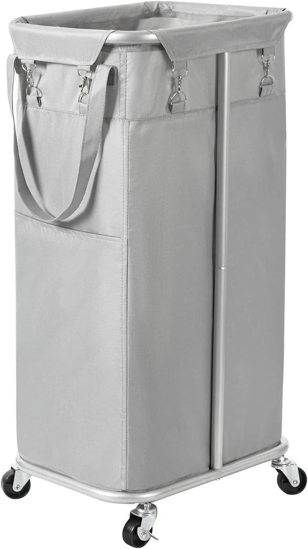 WOWLIVE 100L Rolling Laundry Hamper with Wheels Large Laundry Basket Organizer Laundry Cart with Steel Frame and Removable Bag Foldable Tall Dirty Clothes Hamper Dorm Room Storage for Bedroom (Grey)