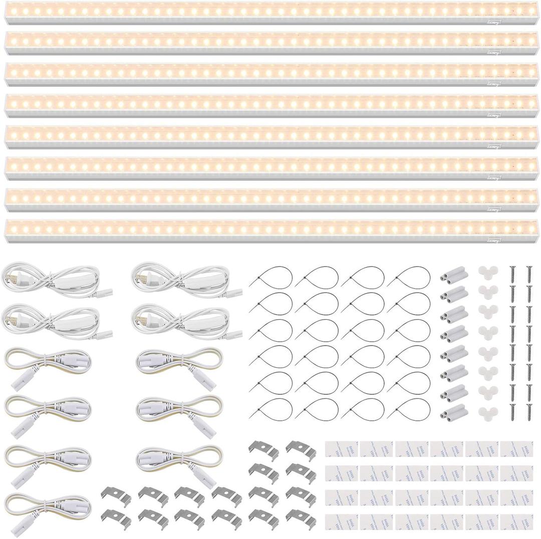 Barrina T5 Grow Lights for Indoor Plants, Full Spectrum, 4ft 160W (8 x 20W, 1000W Equivalent), Plant Growing Lamps, Plant Lights for Indoor Plants, Greenhouse, Plug and Play, Yellow 8-Pack (4FT-White Cover)
