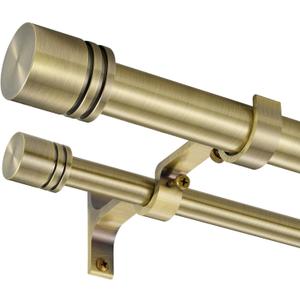 Double Curtain Rods 36-72 Inches for Windows, 1 Inch Diameter Adjustable Heavy Duty Drapery Rod with Aluminum Alloy Brackets and Finials, Modern Stylish Dual Curtains Rod, Antique Bronze