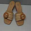 Womens Low Chunky Block Heels Raffia Sandals Square Open Toe Slip On Slides Summer Beach Dress Shoes, Size 8.5