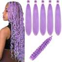 Purple Braiding Hair Pre stretched for Boho BraidsBoho Braiding Hair with Boho Curls (26 Inch(Packs of 6))