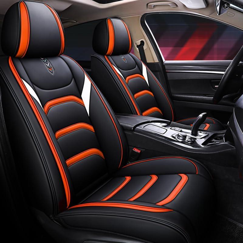 HIYUSEN-YDK Leather Car Seat Covers, Faux Leatherette Automotive Vehicle Cushion Cover for Cars SUV Pick-up Truck Universal Fit Set for Auto Interior Accessories (Black-Orange)