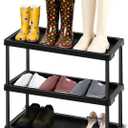 Cinnvoice Boot Shoe Organizer Rack Plastic Boot Tray Large Waterproof Utility Shoe Mat Storage Shelf for Indoor Outdoor Entryway Hallway Closet Use in All Seasons Black (28" d X 14.5" w X 29" h)