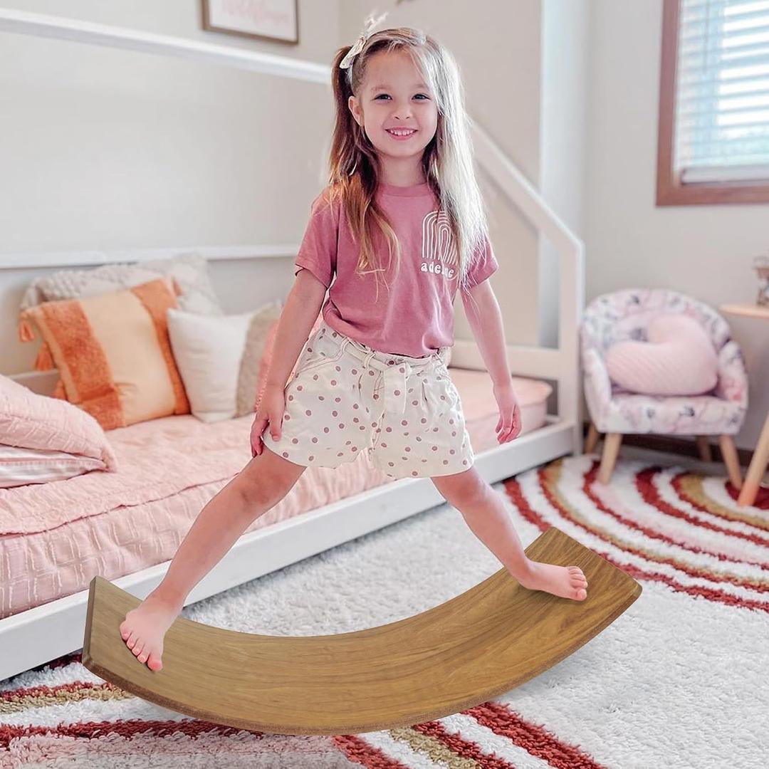 Gentle Monster Wobble Balance Board, Wooden Montessori Toy Rocker Board Natural Wood Kids Toddler Open Ended Learning Toy Yoga Curvy Board for Adult Office Classroom Christmas Gifts