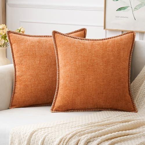MIULEE Pack of 2 Fall Couch Throw Pillow Covers 20x20 Inch Orange Farmhouse Decorative Pillow Covers with Stitched Edge Soft Chenille Solid Dyed Pillow Covers for Sofa Bed Living Room MIULEE Pack of 2 Fall Couch Throw Pillow Covers 20x20 Inch Orange Farmhouse Decorative Pillow Covers with Stitched Edge Soft Chenille Solid Dyed Pillow Covers for Sofa Bed Living Room