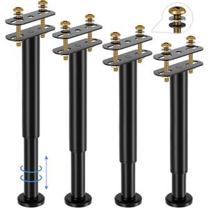 4 PCS Adjustable Height Bed Support Legs for Bed Frame/Bed Center Slat, Heavy Duty Metal Bed Frame Center Support Legs 10-16inch, Upgrade Under Bed Replacement Leg with Wider Base