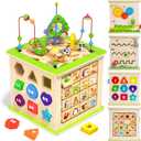 ATOYUS Wooden Activity Cube, 6-in-1 Montessori Toys for 1+ Year Old Toddler, Large size