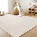 SHACOS Soft Fluffy 8x10 Area Rugs for Living Room, Modern Geometric High Low Pile Non Slip Washable Rugs, Stain Resistant Carpet Rug for Bedroom Dining Room Kids Room, Beige